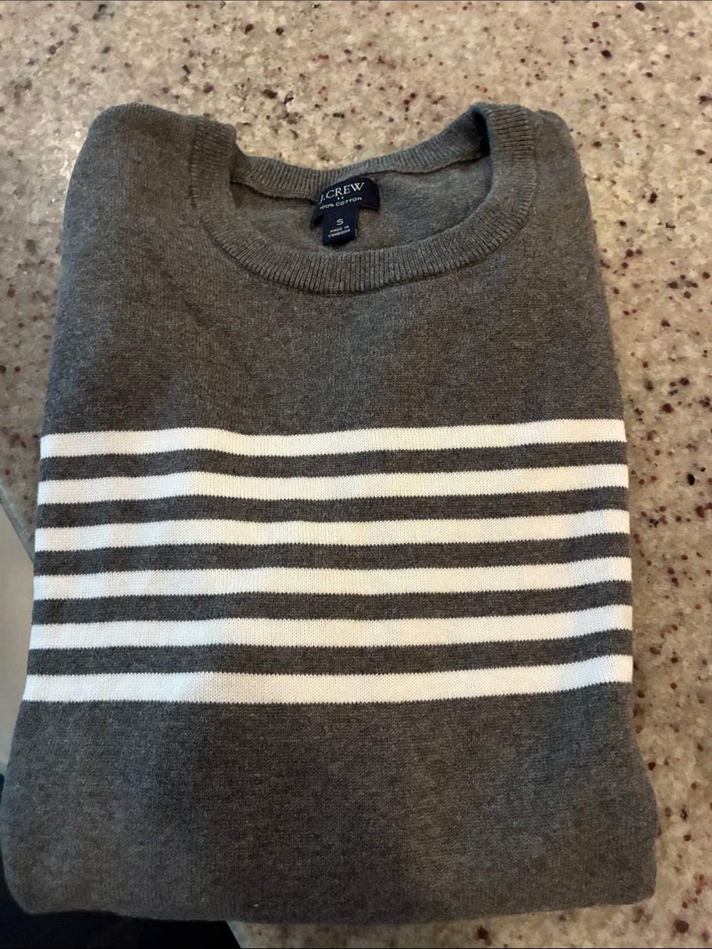J. Crew Gray Crewneck Sweater with White Stripes